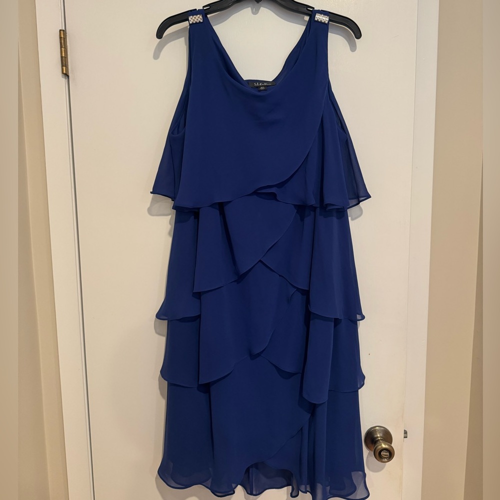 S.L. Fashions Royal Blue Asymmetrical Dress